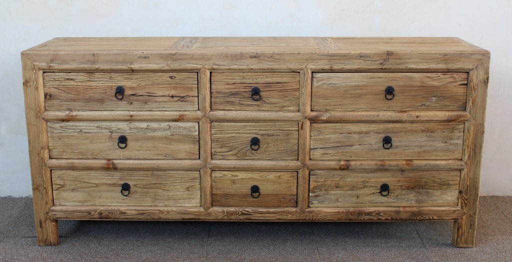 Large Natural Wood 9 Drawer Buffet